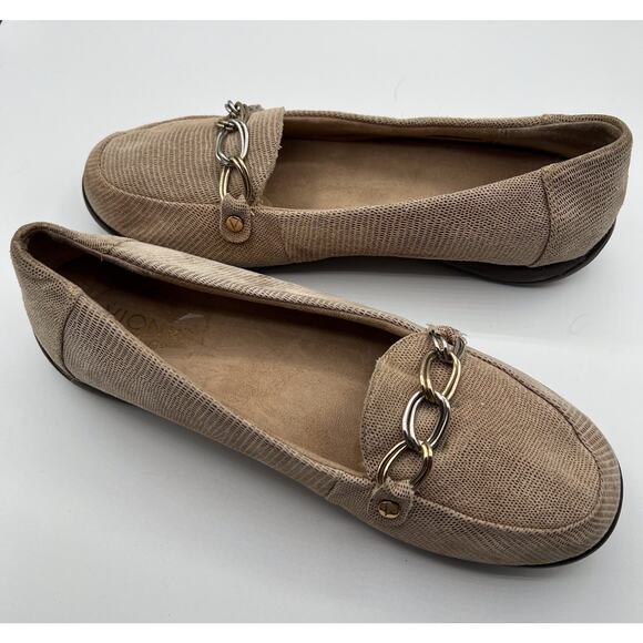 Vionic Orthaheel Alda Womens 10 Beige Saddle Lizard Print Leather Loafers Tan - Picture 2 of 11